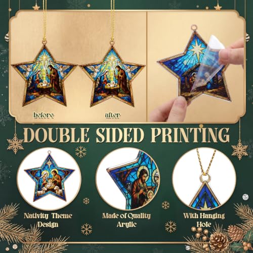 Halloscume 24 Pcs Christmas Nativity Scene Ornaments Star Shape - Religious Holiday Decorations