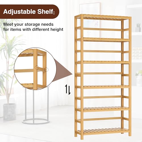 Natural 6-Tier Bamboo Shelf - Adjustable Storage & Display Unit