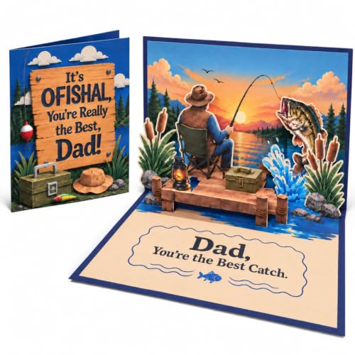 Fishing Dad Pop Up Card - Dad Birthday Christmas Gift from Daughter Son Kids