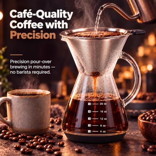 Pour Over Coffee Maker with Glass Carafe & Steel Filter - 20 Oz - Variation of THIS listing