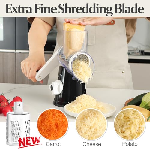 Cambom Rotary Cheese Grater Hand Crank with 5 Blades - Black