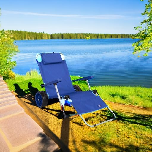 Mac Sports Foldable Beach Lounge Chair with Integrated Wagon Cart - Heavy Wheels for Easy Transport
