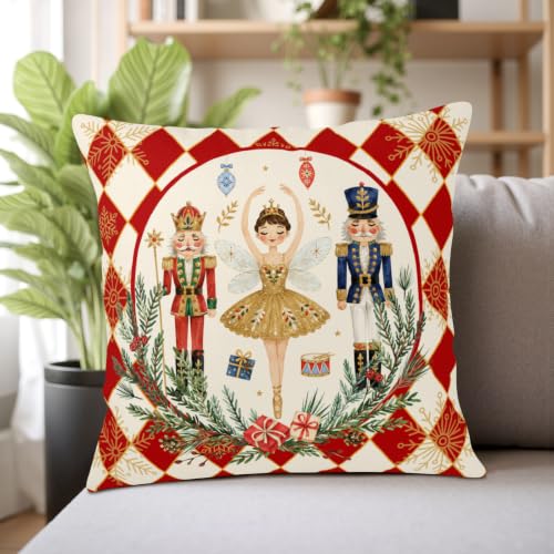 Kwlegh 18x18 Christmas Pillow Covers 2 Pack Nutcracker Diamond Grid