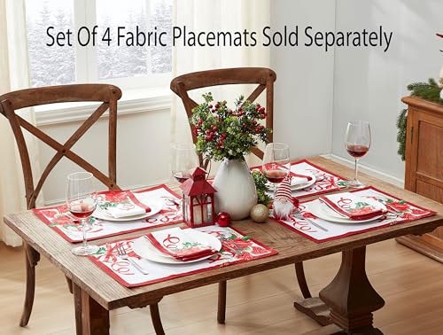 Home Bargains Plus Christmas Poinsettia Ribbon Fabric Table Runner 70" x 13" Holiday Tassels