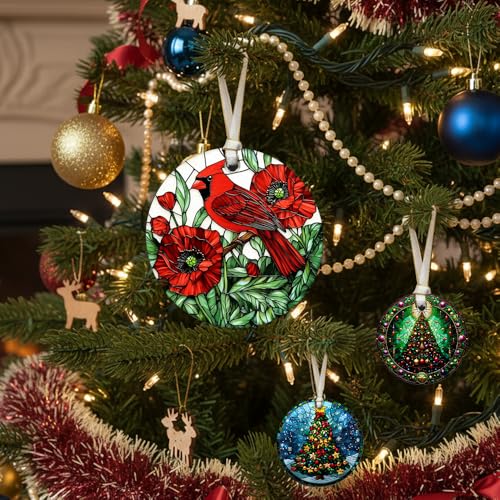2026 Cardinal Stained Glass Christmas Ornament - Holiday Tree Decoration