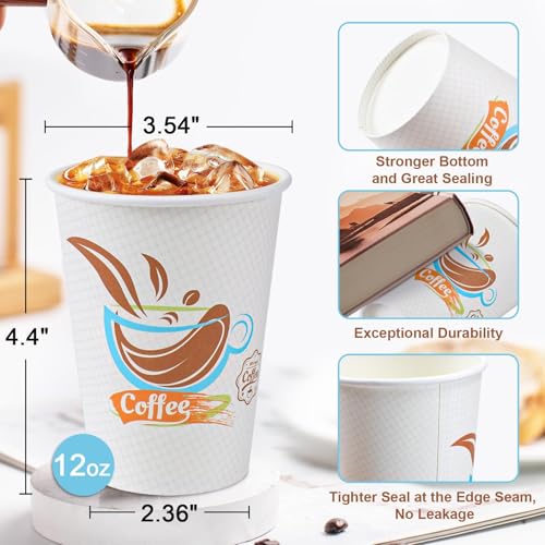 12oz Disposable Coffee Cups Pack of 180 - Leak-Proof Paper Cups No Lids - Perfect for Cafes & Events