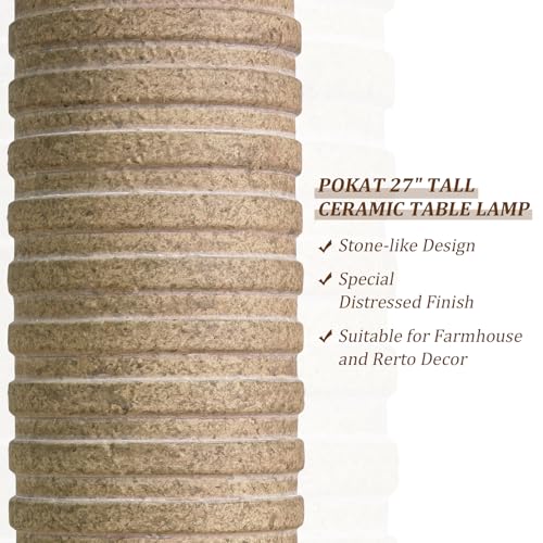 27-Inch Farmhouse Ceramic Table Lamps Set of 2 - Antique Beige, Stone-Like Finish