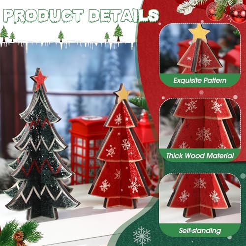 Bucherry Retro Green 3D Wooden Christmas Trees - Set of 5 Tabletop Holiday Decor