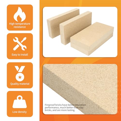 9x4.5x1.25 Inch Fire Bricks - 12 Pack for Wood Stove & Fireplace - Heat-Resistant