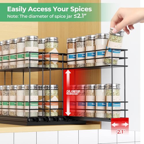 Black Mystozer Pull Out Spice Rack Organizer for Cabinets, 3 Drawers 7.4"