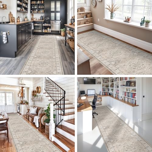 HY HAO YUN LAI 3' x 20' Beige Washable Runner Rug Non Slip Entryway Carpet for Kitchen & Hallway