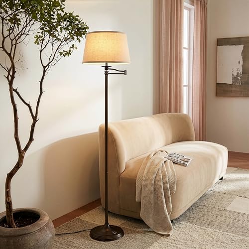 Bronze LED Floor Lamp with Swing Arm - Tall Living Room & Office Standing Light