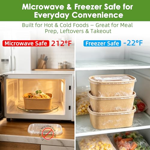Brown 30oz Disposable Kraft Paper Food Containers with Lids & Forks - Takeout & Meal Prep