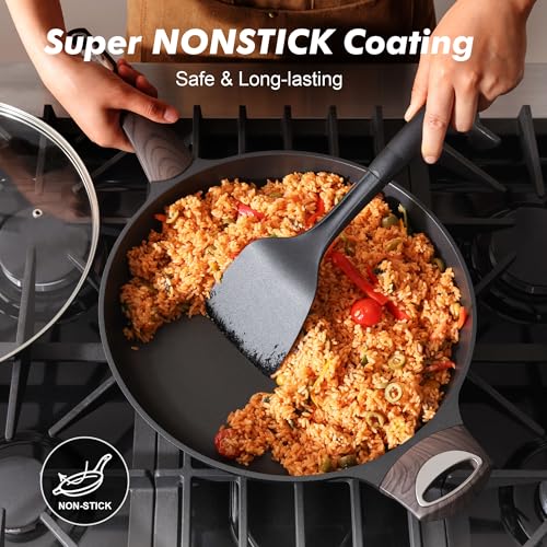 12.5 Inch Nonstick Frying Pan with Lid - Night Black, Induction Compatible