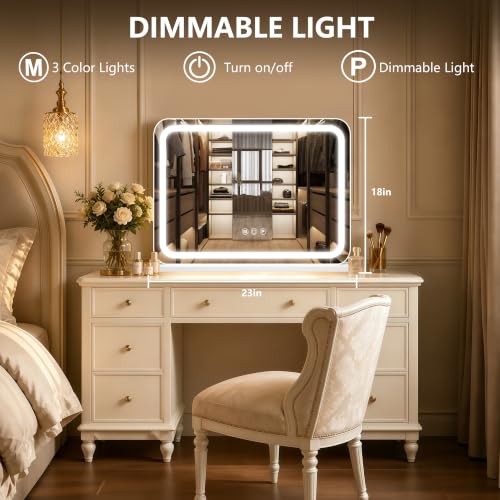 Ratsamee White 23x18 Inch LED Lighted Makeup Vanity Mirror with Dimmable Lights & USB Charging