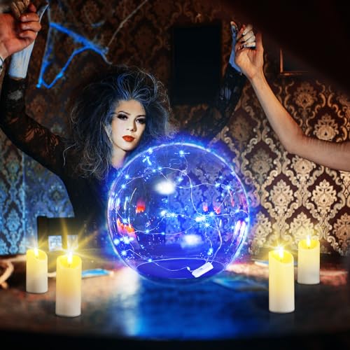 Glooglitter 14 Inch Clear Acrylic Globe Halloween Decoration with Blue Light String