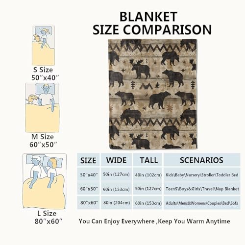 VODRM 60x80in Bear and Moose Rustic Woodland Fleece Throw Blanket - Cozy Sofa & Bed Decor