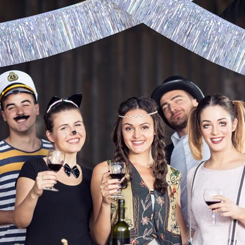 Laser Silver 4Pack Foil Fringe Streamers 48ft Table Skirt Garland for Weddings & Parties (YUKL - Laser Silver)