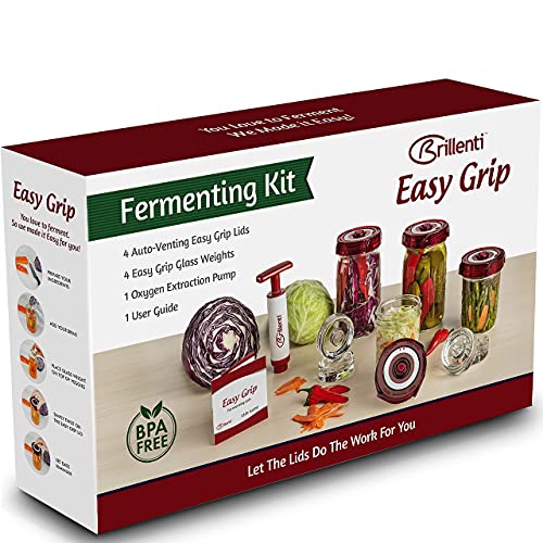 Brillenti Mason Jar Fermentation Kit with Easy Grip Lids & Weights – Food Grade Sauerkraut & Kimchi Starter