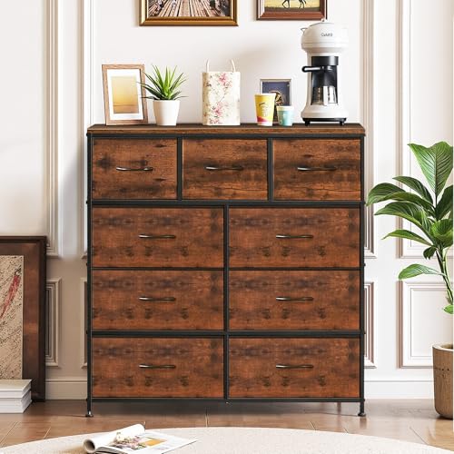 Brown 9-Drawer Dresser for Bedroom Storage - SageNest, 11.8"D x 39.4"W x 40"H