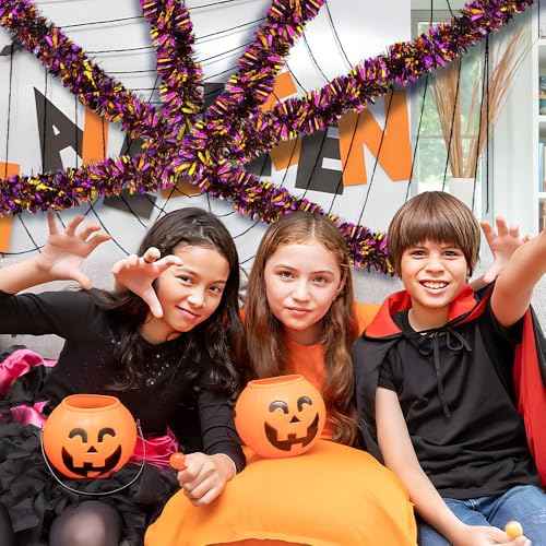 JXITON 33FT Halloween Tinsel Garland Metallic Hanging Twisted Garland for Halloween Party Home Decoration,Orange Purple Black