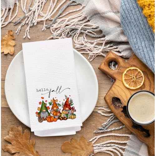 SPBL&L Fall Kitchen & Bath Towels - Gnomes Dwarf Pumpkin Maple Leaf Decorative Hand & Dish Towels, 16x24 Inches