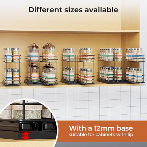 Black Mystozer Pull Out Spice Rack Organizer for Cabinets, 3 Drawers 7.4"