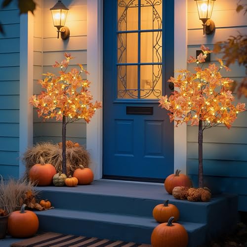 4FT Artificial Maple Tree with 144 Warm White Lights - Indoor Outdoor Fall Decorations - Variation 4FT-2