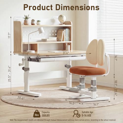 Kids Adjustable Wooden Desk and Chair Set - Ergonomic Study Furniture for Ages 5-14