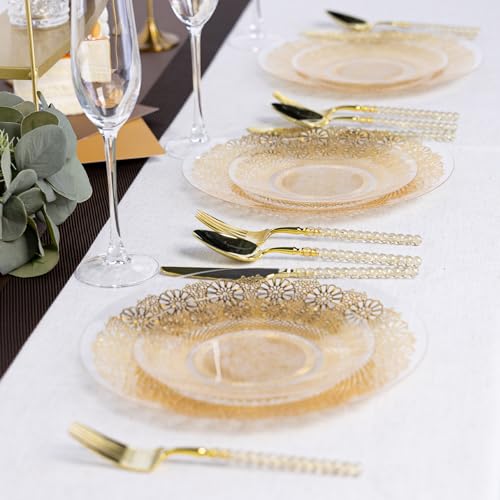 150PCS Heavy Duty Gold Plastic Silverware Set Bead Embellished - Elegant Disposable Utensils