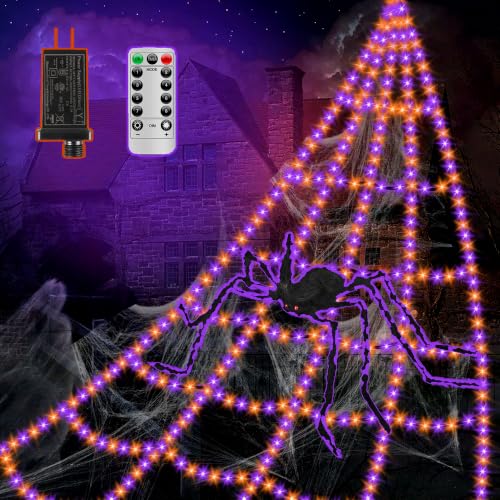 Spider Webs Halloween Decorations Lights - 550 LEDs Outdoor Giant