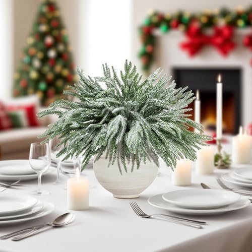 10-Pack 18in Snow Flocked Norfolk Pine Branches - Artificial Xmas Stems