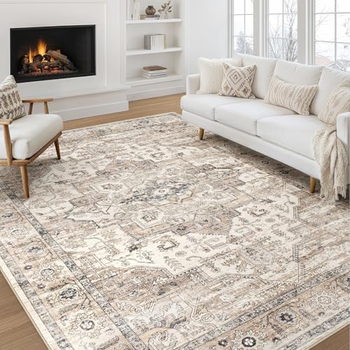 8x10 Washable Vintage Tea Brown Area Rug for Living Room - Non Slip, Easy Clean
