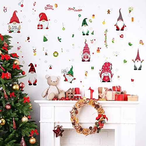 9 Sheet Christmas Gnomes Wall Stickers - Winter Gnomes Wall Decals - Vinyl Stickers for Living Room & Bedroom