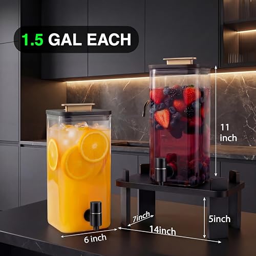2 PCS 3 Gallon Drink dispenser, Glass Beverage Dispenser With Wood
