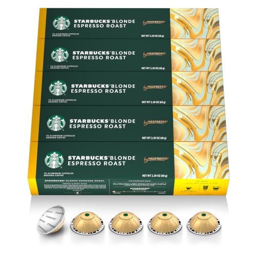 Starbucks Blonde Espresso Capsules for Nespresso Vertuo - 10 Count Pack of 5