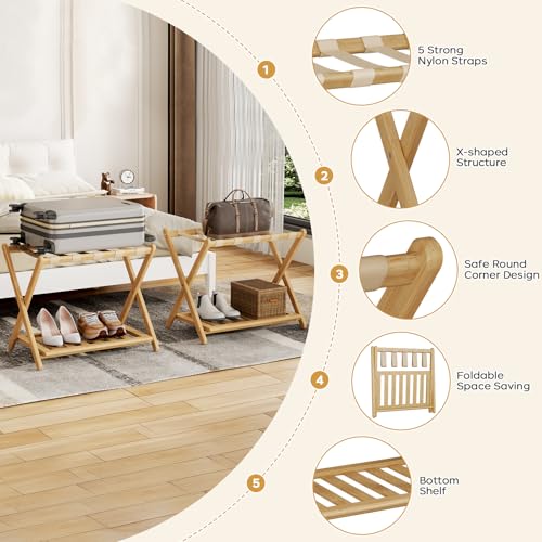 Natural Full Assembled Luggage Rack for Guest Room - 26.77 Inch Suitcase Stand