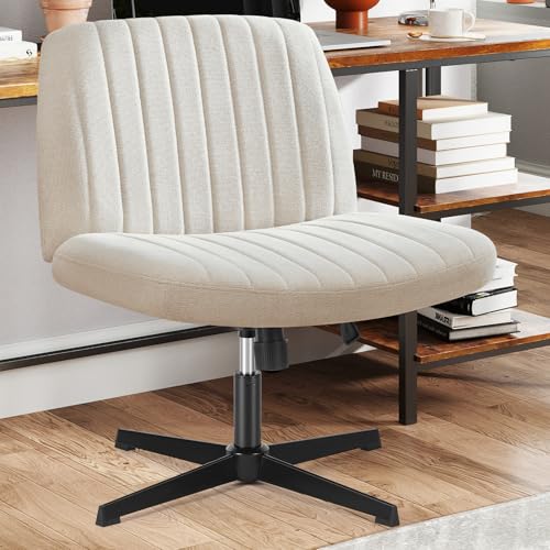 Sweetcrispy Beige Criss Cross Armless Office Desk Chair — Ergonomic Vanity & Study Seat