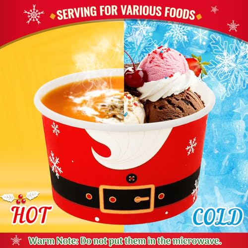 Fuljoyy 120 Pack 16 oz Christmas Ice Cream Cups Santa Belt Disposable Bowls