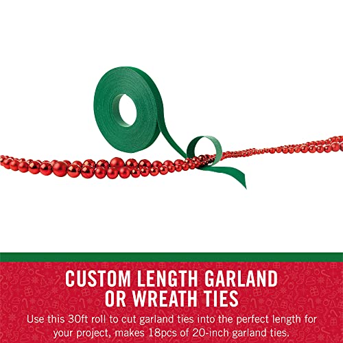 VELCRO Brand Holiday Garland Ties or Cable Straps | Hang Garlands, Lights or Wreath | for Banister, Railings, Stairs or Lamp Posts | 30ft Roll Cut to Custom Length | Green