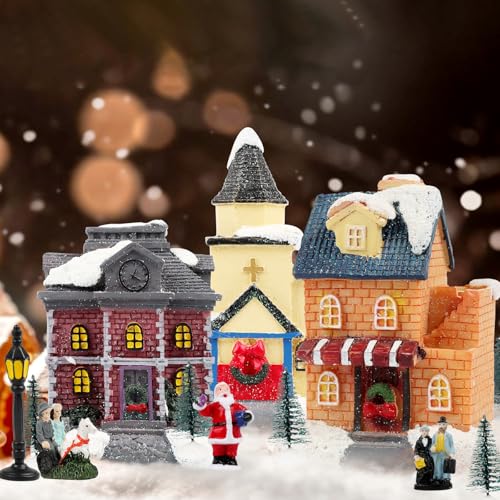 12-Piece Christmas Village House Set with LED Lights for Holiday Decor