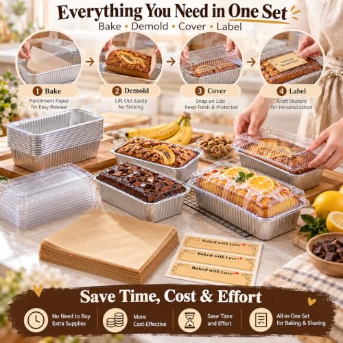 Gyreuni 80 Pack Disposable Aluminum Loaf Pans with Lids 8.3 x 4.1 Inch, High-Temperature Bakeware for Baking & Cooking
