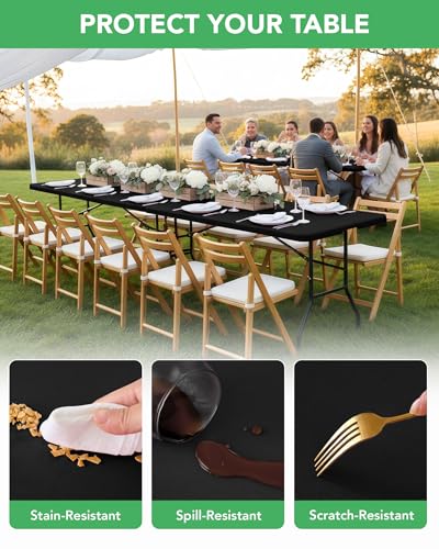 KeyWave 6 Pack Black Fitted Elastic Rectangle Tablecloth 6ft for Dining & Events