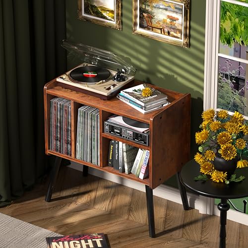 Record Player Table, Mid-Century Stand Hold Up to 150+ Albums