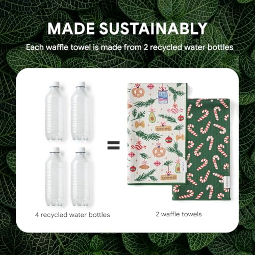 RECYCO Christmas Treats Waffle Kitchen Towel Set of 2 - Ultra Absorbent Microfiber, 16x28
