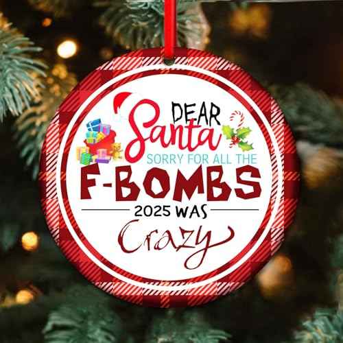 SICOHOME Funny Christmas Ornament 2025 - Dear Santa Sorry for All The F-Bombs 2025 was Crazy, 3" Funny Ornaments for Adults Arcylic Inappropriate Naughty Christmas Ornament