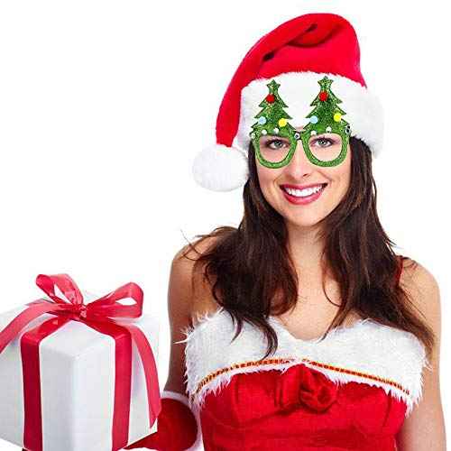 Christmas Party Glasses Frame Xmas Glitter Eyeglasses Tree Reindeer Antlers Deer Santa Claus Snowman Glasses Unisex Cosplay Costume Creative Funny Eyewear Holiday Party Supplies Decorations 6 Pack