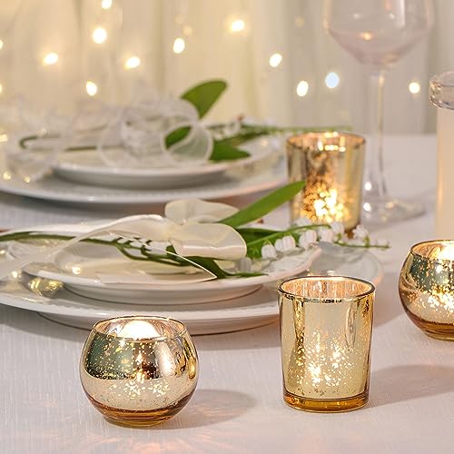 Gold Votive Candle Holders 48PCS Assorted Mercury Glass Wedding & Party Decor