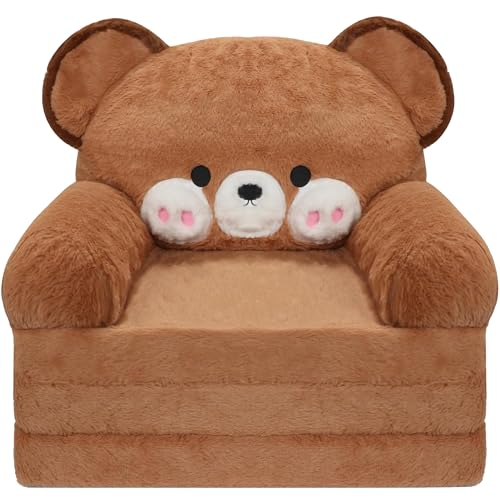 MONKISS Kids Couch Brown Bear 2-in-1 Toddler Sofa & Floor Chair