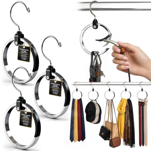 3 Pack Rotating Aluminum Ring Hangers for Closet Accessories - Space Saver Organizer